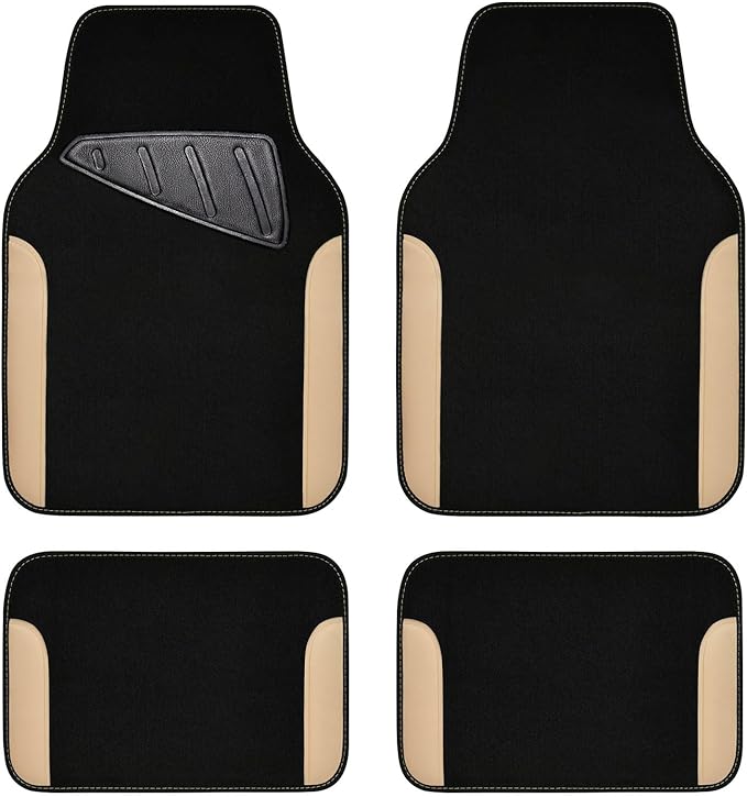 CAR PASS Waterproof Car Floor Mat, Universal Fit Car Mats with Driver Heel Pad, Leather Car Carpet, Anti-Slip Nibbed Backing Floor Mats for SUV, Vans,Sedan,Truck, Automotive Floor Mats (Black Beige) by CARPASS
