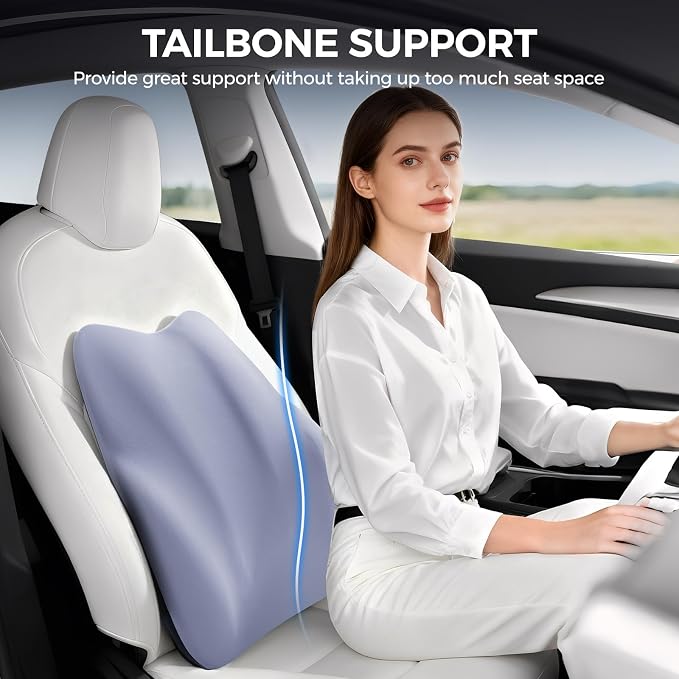 BEBAS Ergonomic Lumbar Support Pillow for Car, Memory Foam Car Back Cushion | Comfort Lumbar Pillow for Back Pain Relief, Breathable Washable Cover, Fits for Driving, Office, Wheelchair, Blue - Image 4