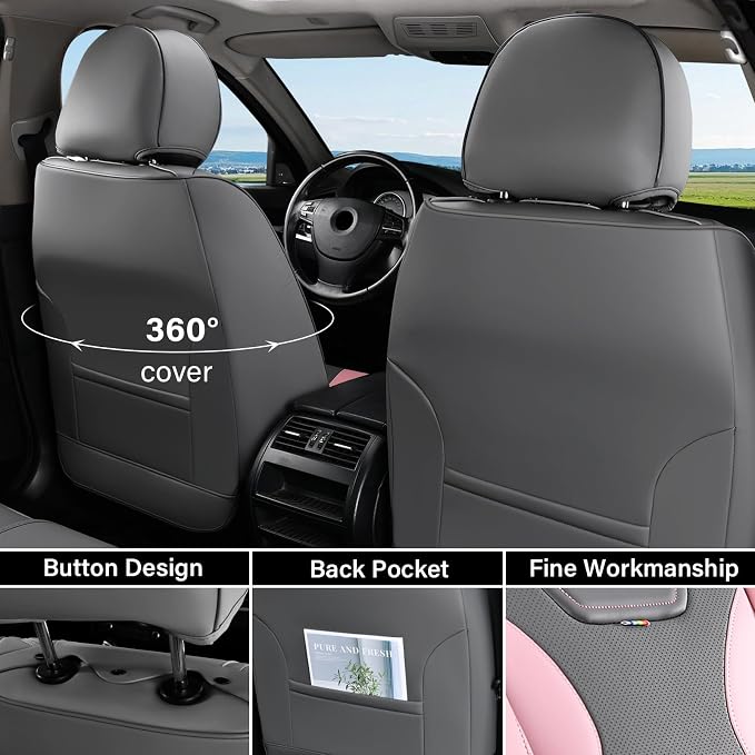 Coverado Car Seat Covers, Front Covers for Cars, Car Seat Cover Front Seats, Automotive Seat Cover, Waterproof, Leather Car Seat Cushion, Universal Interior Seat Protectors for Most Cars - Image 3