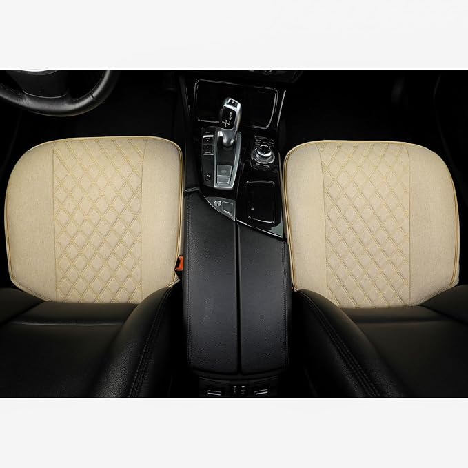 West Llama Linen Front Car Seat Cover Protector Anti-Slip Bottom Seat Cover Fits 95% of Vehicles,Wrapping Around The Bottom,Diamond Pattern(Beige-1Pcs) - Image 9