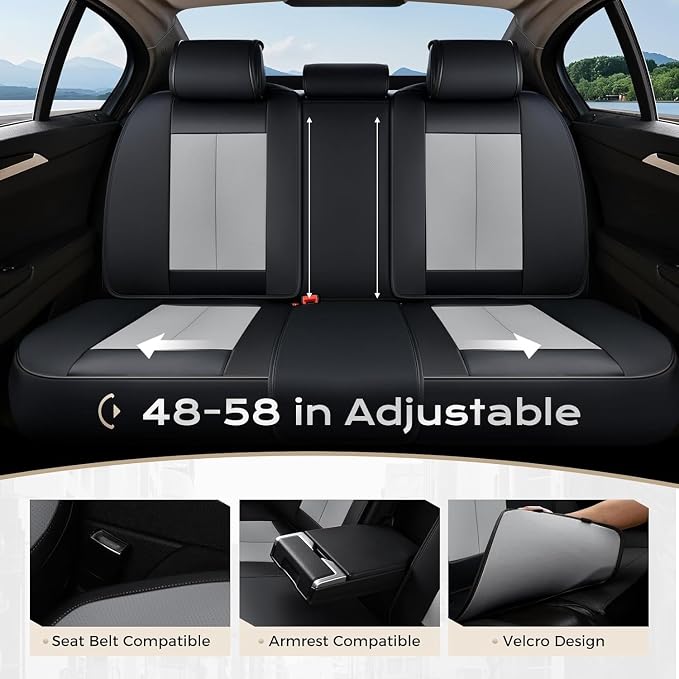 Coverado Car Seat Covers, Leather Seat Covers Full Set, Waterproof Car Seat Protector with Lumbar Support, Automotive Seat Covers Seat Cushions Universal Fit for Most Cars SUV Trucks, (Black&Beige) - Image 2