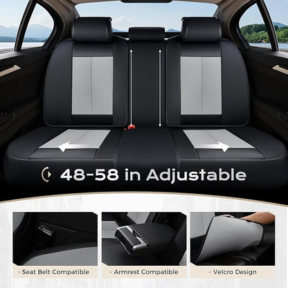 Coverado Car Seat Covers, Leather Seat Covers Full Set, Waterproof Car Seat Protector with Lumbar Support, Automotive Seat Covers Seat Cushions Universal Fit for Most Cars SUV Trucks, (Black&Beige) - Image 2
