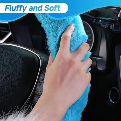 SEG Direct Fluffy Furry Steering Wheel Cover, Fuzzy Gear Shift Cover, Cyan | Gear Shift Cover, 2 PCS Set, Soft and Warm, Cute Fur Auto Car Decor, Standard Size 14.5- 15 inch for Women Men - Image 3