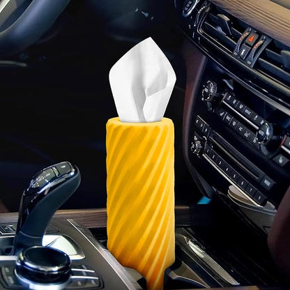 Car Tissue Holder, Refillable Round Cylinder with 3 Tissue Packs, Universal Fit for Vehicle Cup Holder, Home & Office, Car Accessories Interior (Yellow) - Image 4