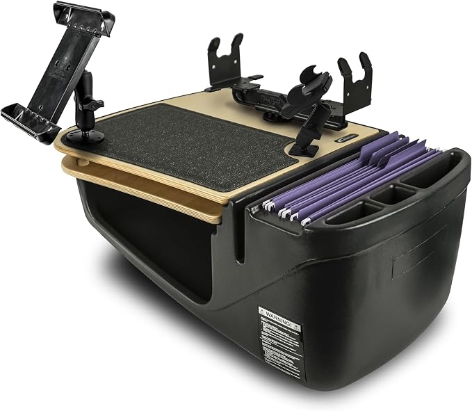 AutoExec AE-GMCD-PI-PS-PM-TAB-11M GripMaster Car Desk for Your Vehicle Workstation and Mobile Office, Natural with 400 watt Power Inverter, Printer Stand, Phone Mount and Tablet Mount | 400 Watt Power Inverter, Printer Stand, Phone Mount, Tablet Mount by AutoExec