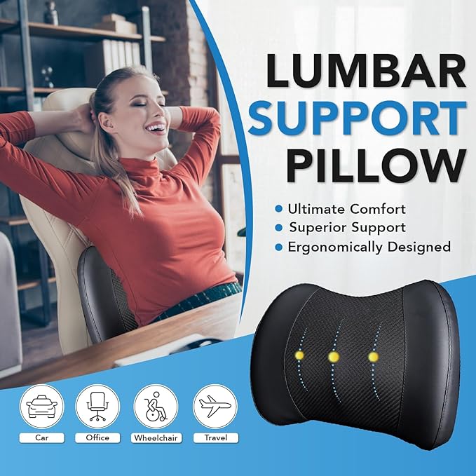Lofty Aim Lumbar Support Pillow for Car, Car Seat Back Support for Driving | Memory Foam Car Lumbar Support for Driving Seat, Car Back Cushion, Adjustable Straps, Lower Back Pillow, Office Chairs, Black - Image 2