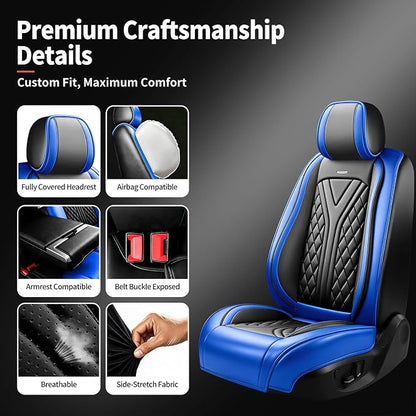 for GMC Canyon 2015-2025 2026 Car Seat Covers, Full Set, Blue | Luxury Full Coverage Leather Seat Protectors, Waterproof Breathable, Non-Slip, Easy to Install, Airbag Compatible, All-Season - Image 7