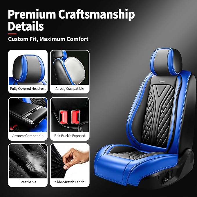 for Subaru Legacy 2008-2026 Car Seat Covers, Full Set, Blue | Luxury Full Coverage Leather Seat Protectors, Waterproof Breathable, Non-Slip, Easy to Install, Airbag Compatible, All-Season - Image 7