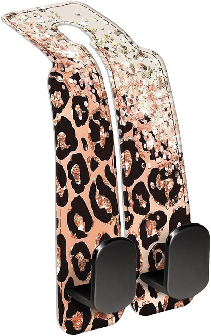 Car Seat Back Storage Headrest Hook, Premium Leather Double Metal Hook, Hanger Storage Organizer for Purse Cloth Bag, Car Interior Accessories Glitter Pink Leopard by Unknown