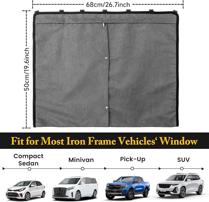 Car Window Shades, 2 Pack Suede Fabric & Dual-Layer with Zipper Magnetic Sun Shade Curtain for Back Side Windows, Universal Fit for SUV/Sedan/Truck Back Window Privacy, Blackout Sunshade for Baby - Image 7