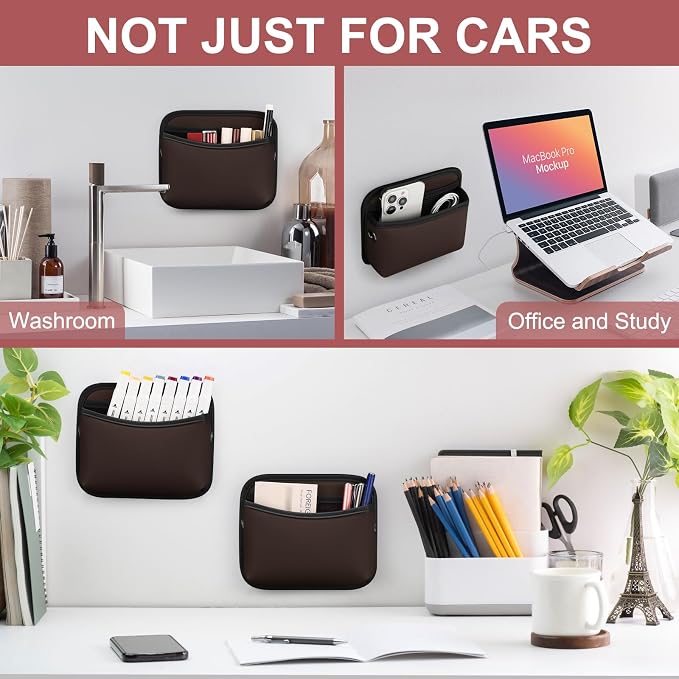 Accmor Universal Car Side Pocket Organizer, PU Leather Car Pocket Pouch for Car Seat, Door, Window, Console, Cards Trash Cell Phone Sunglasses Holder for Car, Brown - Image 7