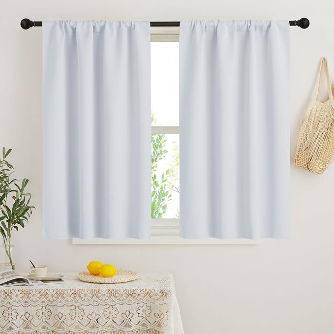 RYB HOME Short Curtains for Bedroom, Room Darkening Insulated | Rod Pocket, Summer Heat Light UV Blocking, Energy Saving, Drapes for Nursery, W34 x L45, Greyish White, 2 Panels by RYBHOME