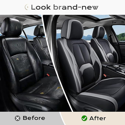 Coverado Car Seat Covers, Leather Seat Covers Full Set, Waterproof Car Seat Protector with Lumbar Support, Automotive Seat Covers Seat Cushions Universal Fit for Most Cars SUV Trucks, (Black&Beige) - Image 7