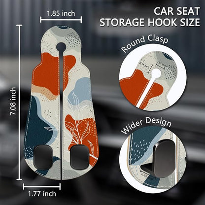 Blusabaca 2PCS Car Seat Headrest Hooks, Purses Bags Holder, Abstract Leaf | PU Leather, Double Metal Back Storage Hangers for Grocery Bags Handbags Bottles Coats Phones, Car Accessories Organization - Image 5