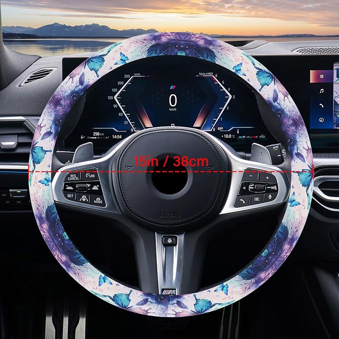Purple FlowerSteering Wheel Cover Neoprene Material Most Cars Men&Women Universal 15 inch Premium Non-Slip Spring Steering Wheel Protector Floral Cute Car Accessories - Image 3