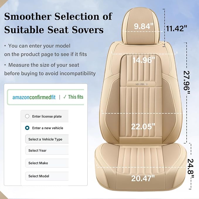 Coverado Front and Back Seat Covers for Cars, Nappa Leather Car Seat Covers, Automotive Seat Covers for Trucks, 5 Seats Waterproof Carseat Protector Car Seat Cover Beige, Universal Fit for Most Cars - Image 5
