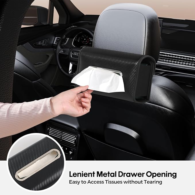 Upgraded Car Tissue Holder Premium PU Leather Tissue Box Cover Keep Tidy Backseat Rectangular Napkin Holder for Car Fits for 100-160 Regular Size Tissues Multi-Position Organizer in Cars Black - Image 3