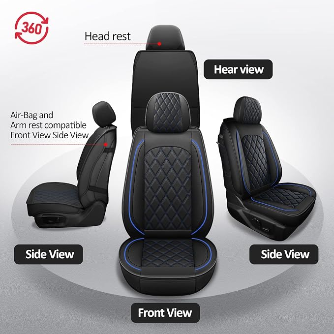 Front Ram Seat Cover for 2009-2026 RAM 1500/2500/3500 Crew Quad Cab | Leather Ram Seat Cover,Waterproof Truck Seat Covers,Blue Car Seat Cover,Car Seat Protector,Front Seat Covers For Ram - Image 5