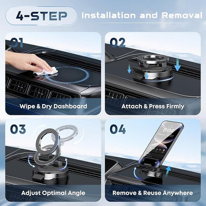 Strong Magnetic Phone Holder for Car & Desk, Compatible with MagSafe, Secure Lock, Universal 360° Rota-Table Car Phone Mount for Dashboard, Glass, Table, Carbon Fiber - Image 4