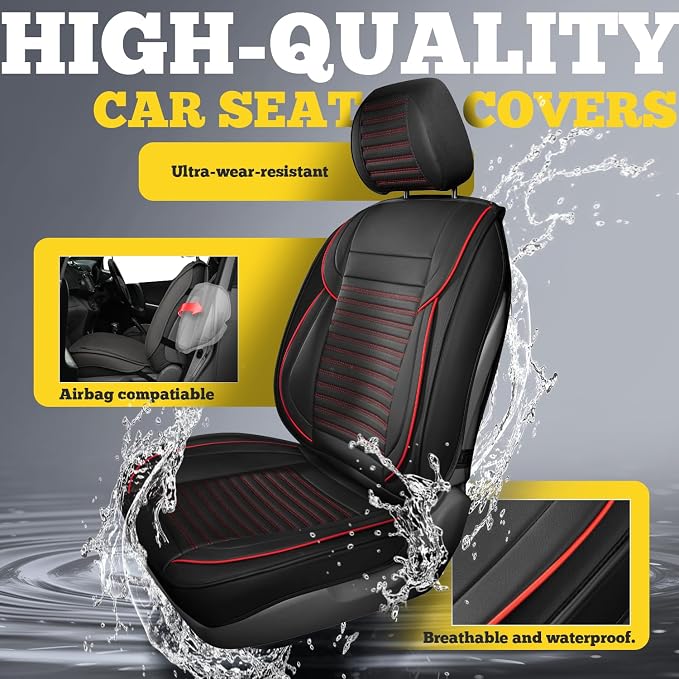 Front Car Seat Covers, Faux Nappa Leather for Sedan SUV, 2 Seats | Waterproof, Breathable and Airbag Compatible, Helps Reduce Slipping, Red - Image 6