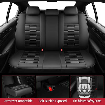 Fit Versa Car Seat Covers for Nissan Versa 2007-2024 2025 2026 - Upgraded Premium Waterproof & Breathable Leather, Airbag Compatible, All-Weather Seat Cushion Protector (Full Set, Black) - Image 3