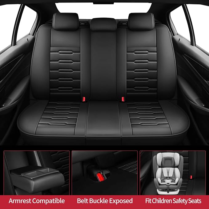 Fit Titan Car Seat Covers for Nissan Titan 2009-2024 2025 2026 - Upgraded Premium Waterproof & Breathable Leather, Airbag Compatible, All-Weather Seat Cushion Protector (Full Set, Black) - Image 3