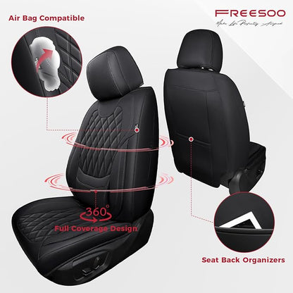FREESOO Front Seat Covers Faux Leather Waterproof Universal Fit Black | faux leather front seat covers, breathable waterproof, lumbar support, universal fit sedans hatchbacks pickups - Image 2