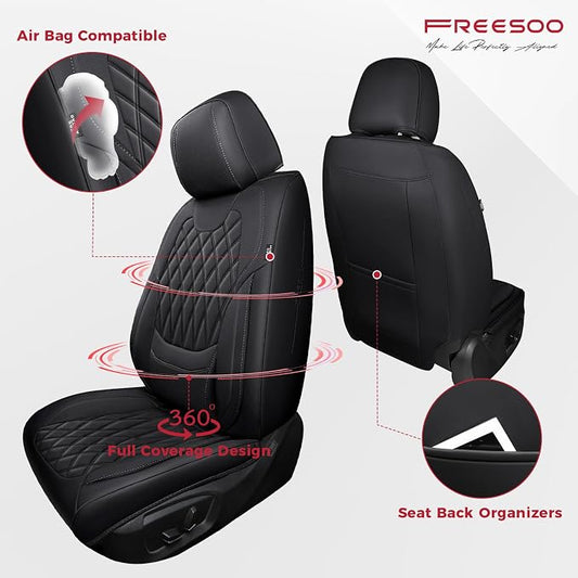 FREESOO Front Seat Covers Faux Leather Waterproof Universal Fit Black | faux leather front seat covers, breathable waterproof, lumbar support, universal fit sedans hatchbacks pickups - Image 2