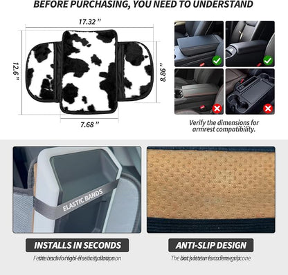 Plush Fuzzy Car Center Console Cover with 2 Side Pockets, Cow Print | Fluffy Armrest Cushion Pad,Soft Car Interior Accessories with Storage for Men & Women,Universal Fit for Vehicles SUV Truck - Image 7