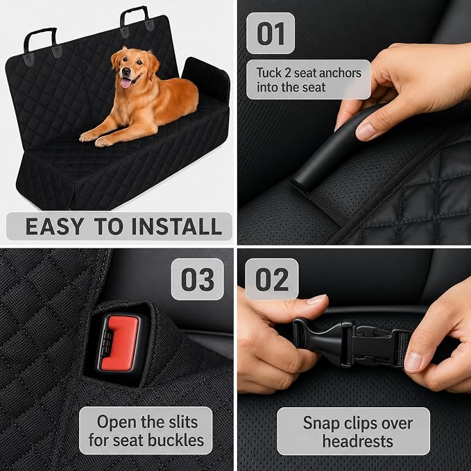 Dog Car Seat Protector, Back Seat Cover for Dogs, SUV & Car Seat Covers 52" | Fits small cars & subcompact SUVs; protects rear bench and car interior from pet hair, kid spills, baby boy messes, and dirt. - Image 8