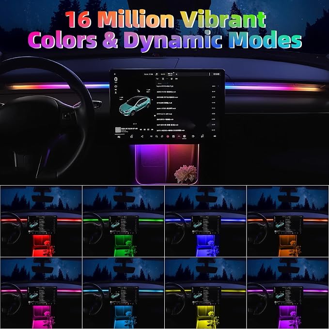 Interior Car LED Strip Lights for Tesla Model 3 Y 2021-2023, 16 Million Colors Ambient Lighting Kit with APP Control, Music Sync Color Change Neon Lights for Dashboard & Center Console - Image 3