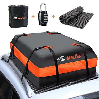 Car Roof Bag Rooftop Cargo Carrier Bag Waterproof 15 Cubic Feet roof Cargo | Soft Shell Luggage rack bag for All Vehicle with/Without Rack,Includes Anti-Slip Mat,8 Reinforced Straps,6 Door Hooks,Lock - Image 8