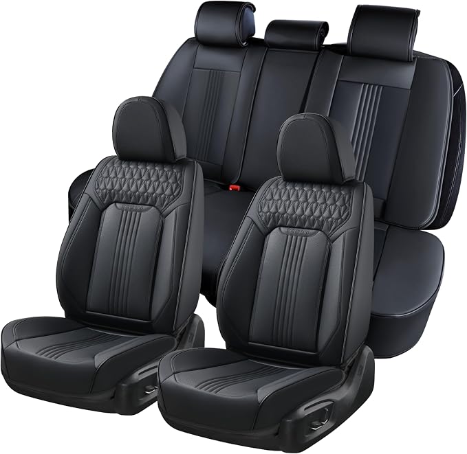 Coverado Seat Covers Full Set, Leather Car Seat Cover, Waterproof Car Seat Protector, Automotive Seat Covers Car Seat Cushion Universal Fit for Most Cars, Black by COVERADOAUTO