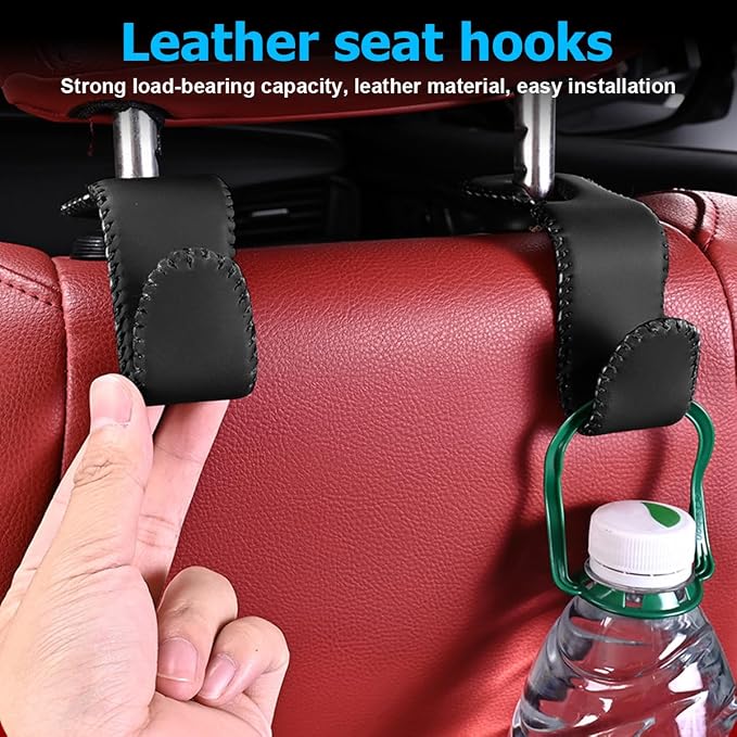 Zpana 2PCS Car Headrest Hooks Genuine U-Shaped Hanging Holder Wine Red | Genuine leather surface, suspended structure, rotates for front or back seat use, universal fit, automotive accessories - Image 3
