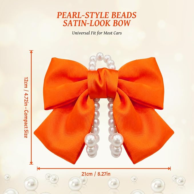 2 PCS Bow Pearl Car Seat Headrest Hook – Cute Purse Hook for Car, Girly Interior Decoration Accessories Hook Hanger, Seatback Holder for Purses & Bags, Elegant Car Organizer (Orange) - Image 2