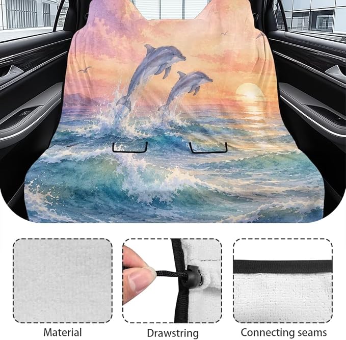Dolphin Sea Wave Sunset Print Waterproof Rear Split Bench Seat Covers for Rear Seat Cover Only, Sports Car Seat Covers, Spill Resistant Back Seat Cover for Gym Running Swimming - Image 6