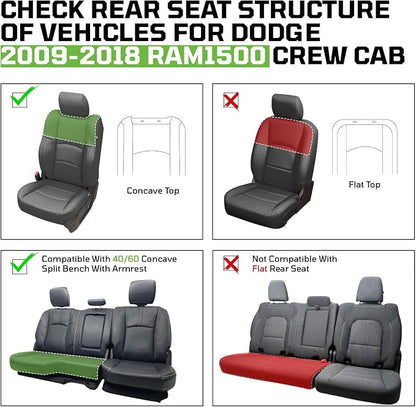 Car Seat Covers Custom Fit for Dodge 2009-2018 Ram 1500 Crew Cab,Black/Grey | Custom Fit Faux Leather Full Set,Waterproof & Wear-Resistant,Fits for 4th Gen Ram 1500 Rebel/Sport/Laramie/Longhorn/Limited - Image 8