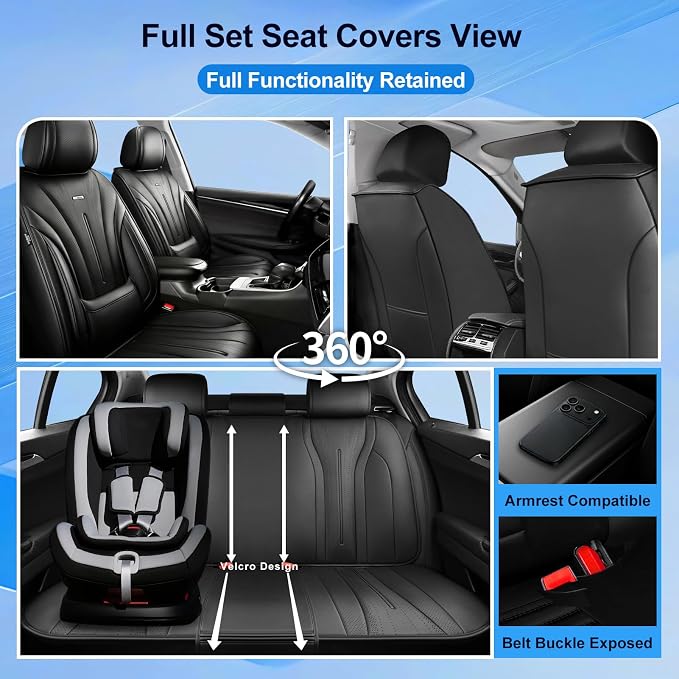 Fit CX-7 Seat Covers Custom Fit for Mazda CX-7 2006-2012, Full Set | Premium Leather Full Coverage Protectors, Waterproof, Breathable, Scratch Resistant, Easy Wipe, Airbag Compatible, Black - Image 2