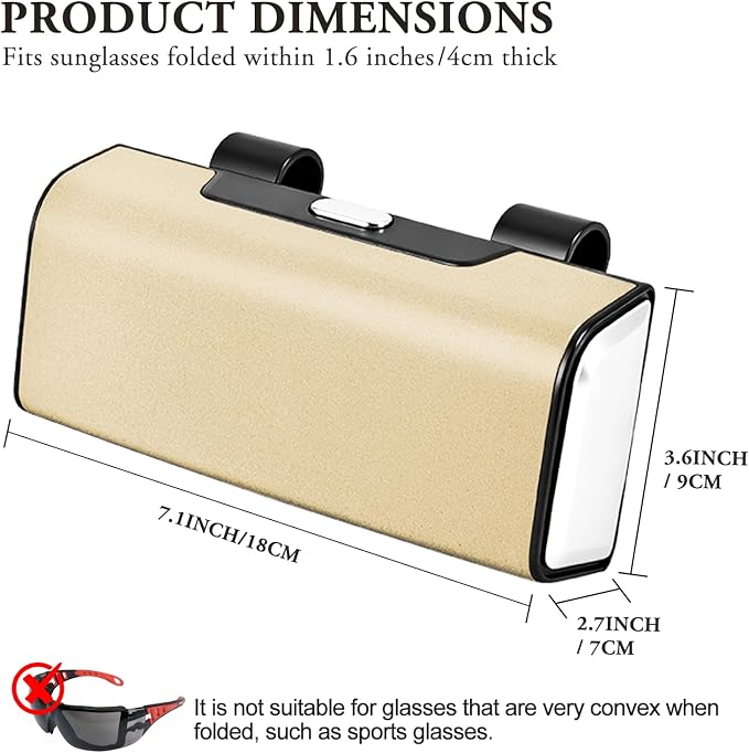 Sunglass Holder For Car Visor,Button-Open Sunglass Case For Car Visor,Car Sunglass Holder With Card Storage Function Suitable For Truck And Sedan To Place Sunglass (Beige) - Image 7