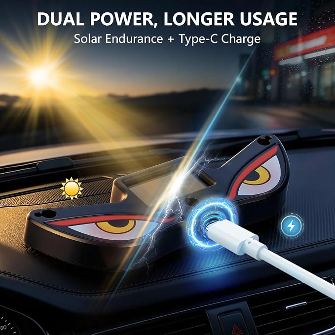 Solar Devil Eyes Car LED Light, Wireless No Drill Demon Eye Warning Lights for Car Windshield & Rear Window, Type-C Rechargeable Animated LED Eyes for Cars, SUVs, Trucks, Vans (1 Pack) - Image 6