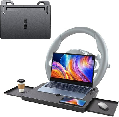 Car Steering Wheel Desk for Laptop, Portable Car Steering Wheel Tray for Eating & Work, Multipurpose Travel Car Table, Steering Wheel Mounted Desk (Parked Use Only) by Unknown