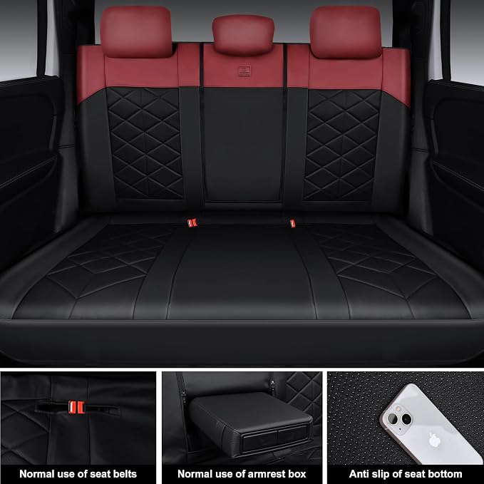 CAR PASS Memory Foam Leather Seat Covers Full Set, Breathable Perforated Nappa Leather Seat Covers Universal Fit for Most Sedans,SUV,Trucks Thick 3D Foam Comfort, Airbag Compatible Black Burgundy Red - Image 7