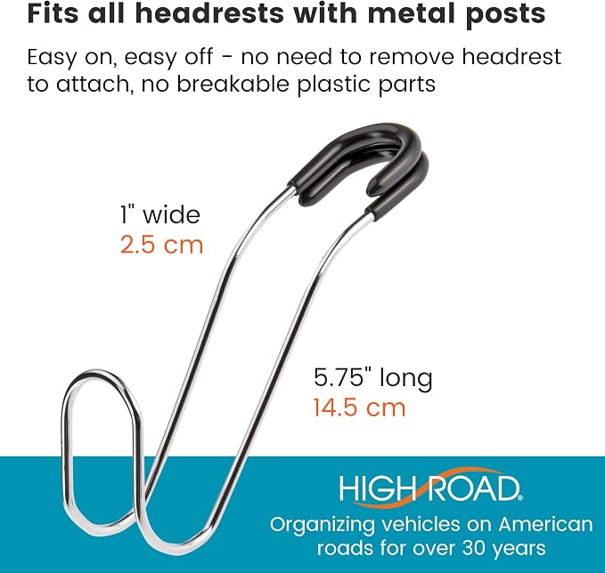 Metal Car Headrest Hooks - Bag Hooks and Hard Hat Holder for Truck | Set of 2 High Road Headrest Hooks for Car, SUV, Van or Truck - Holds up to 40 lbs, Secure Attachment Won't Fall Off - Image 6