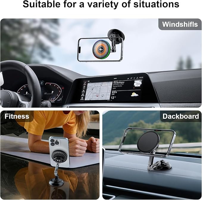 ZBF Magnetic Car Phone Holder, 15W for MagSafe Car Mount Charger(Fast Wireless Charging,Vacuum) 360°Adjustable Car Mount for Women Men iPhone 17-12 - Image 6