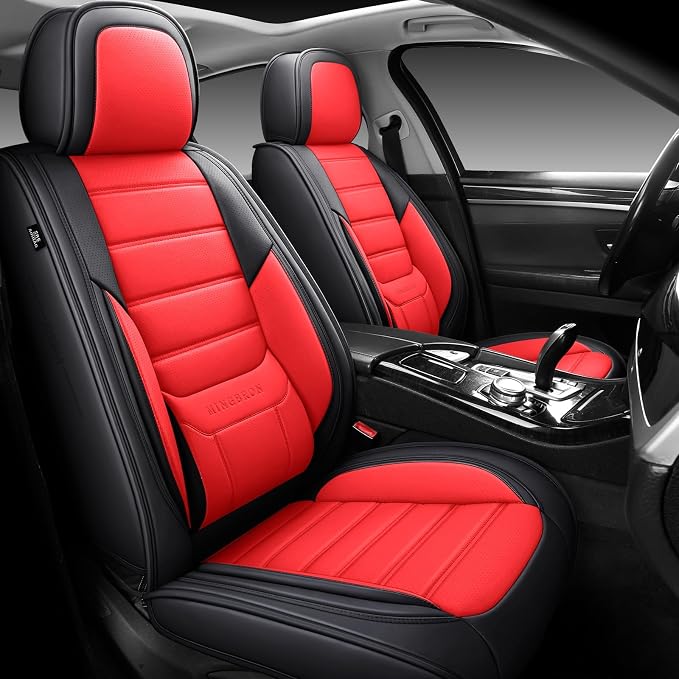 MINGBRON Car Seat Covers Full Set,Black White Car Seat Cover, Car Seat Protector Waterproof, Nappa Leather Car Seat Cushion Fit for Most Cars Red - Image 5