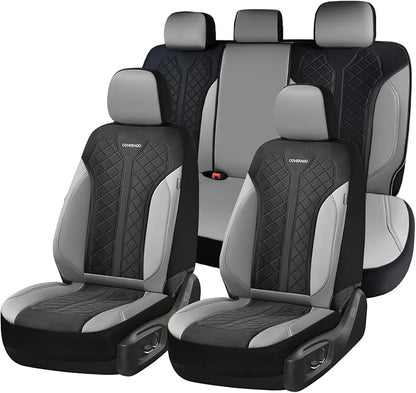 Coverado Automotive Seat Covers Full Set, Luxury Car Seat Covers, Leather Seat Covers, Mesh Design, Black Driver Seat Protectors, Universal Fit for SUVs, Trucks, Sedans by COVERADOAUTO