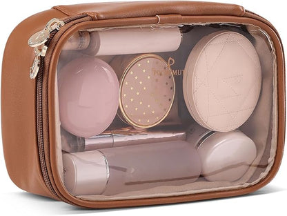Clear Makeup Bag,Small Makeup Bag Travel Make Up Bag Pouch Purse Car Accessories Storage for Travel Essentials Organizers,Brown by Pocmimut