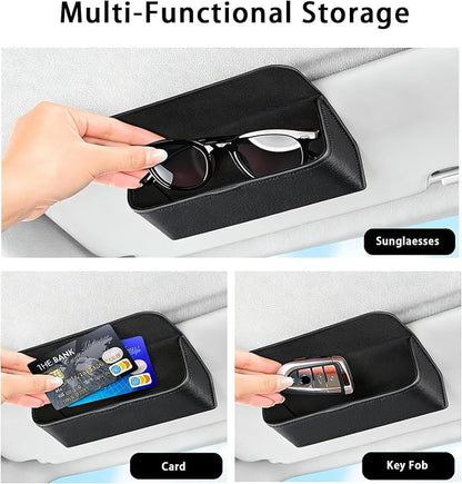 Universal Car Sunglasses Holder for Sun Visor, Premium Magnetic Leather Eyeglass Hanger Clip & Visor Organizer, Large Capacity Car Interior Accessories Fit for Women Men Grey - Image 5