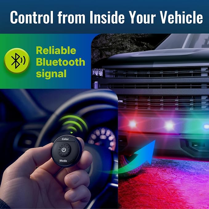 Wireless LED Lights for Car 4PCS with Base, Button and Remote Control Interior Ambient Strobe Light, USB-C 120H 8 Colors IP65 Waterproof Rechargeable Underglow Light for Cars, Trucks, Motorcycle - Image 8