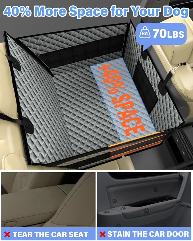 Instraella Dog Car Seat for Large Dogs, Hard Bottom Half Back Seat Extender | For Medium & Large Dogs, Fits Cars, SUVs & Trucks, Waterproof & Non-Slip with Mesh Windows, Leash Slot & Room for a Passenger - Image 4